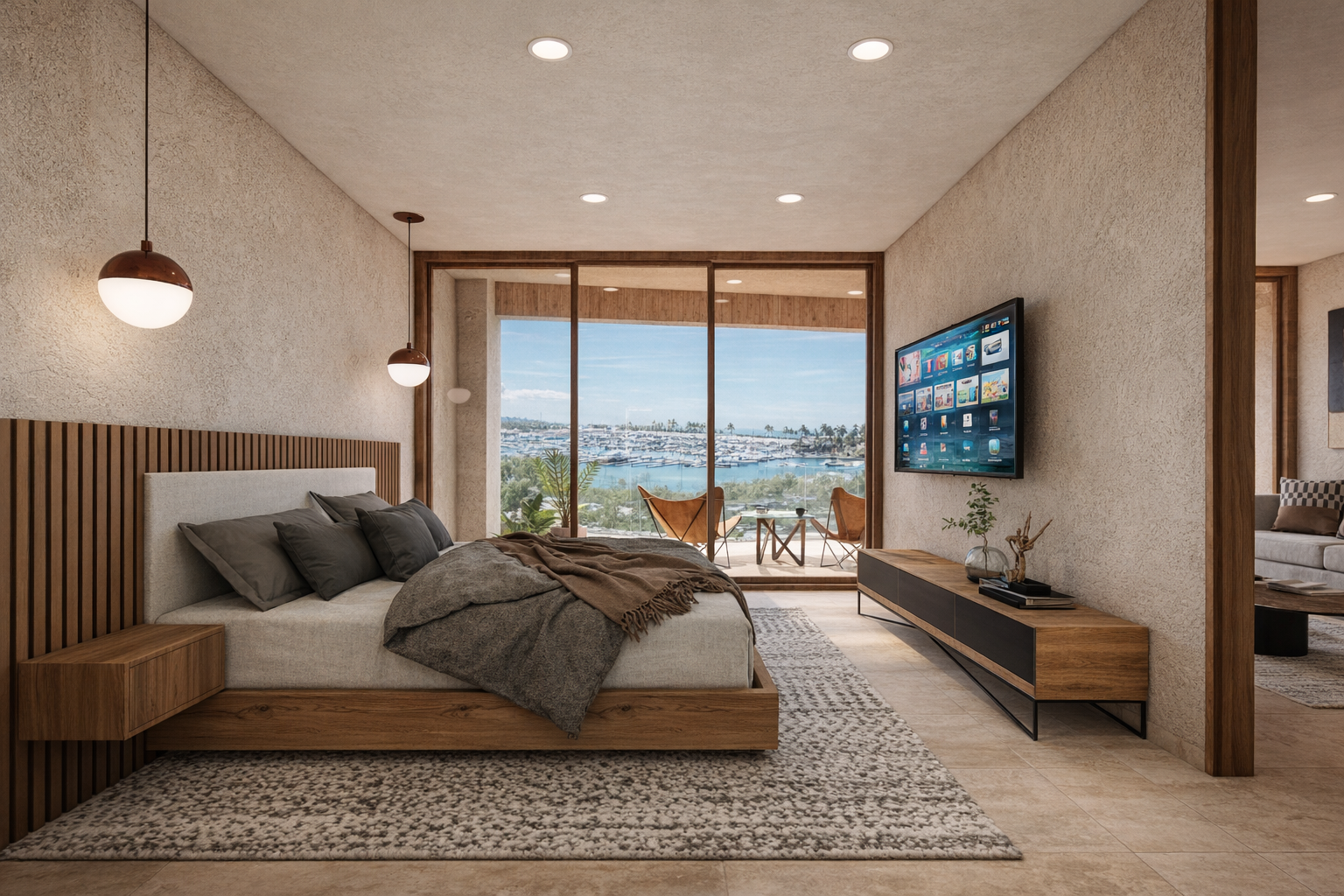 Primary bedroom · Marina view